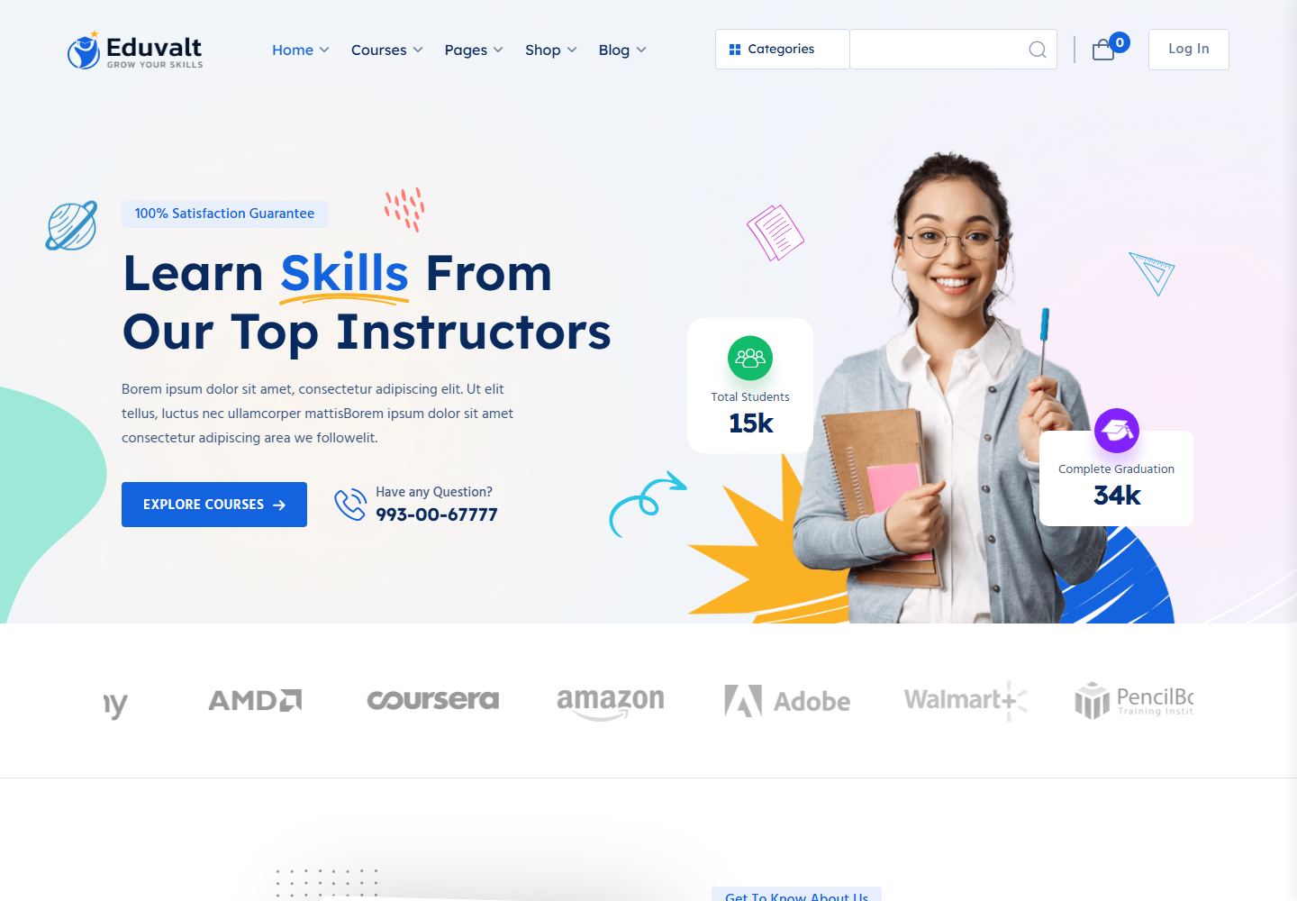 Homepage preview of Eduvalt Education Landing Page