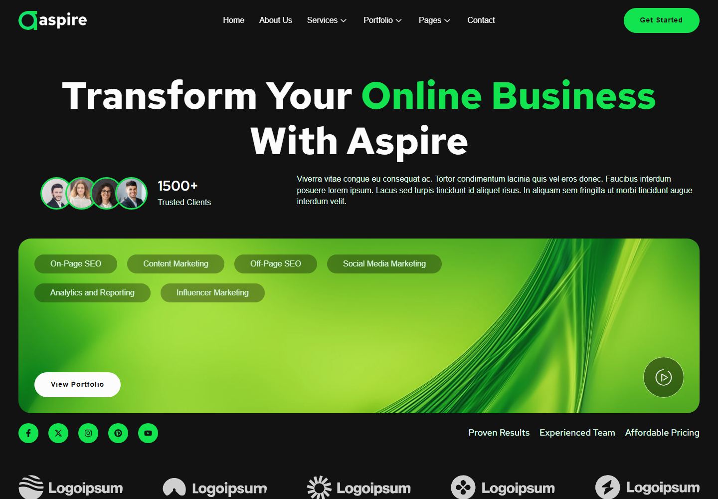 Homepage preview of Aspire Service Landing Page